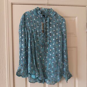 J Crew Sheer Blue Metallic Paisley Women's Blouse S